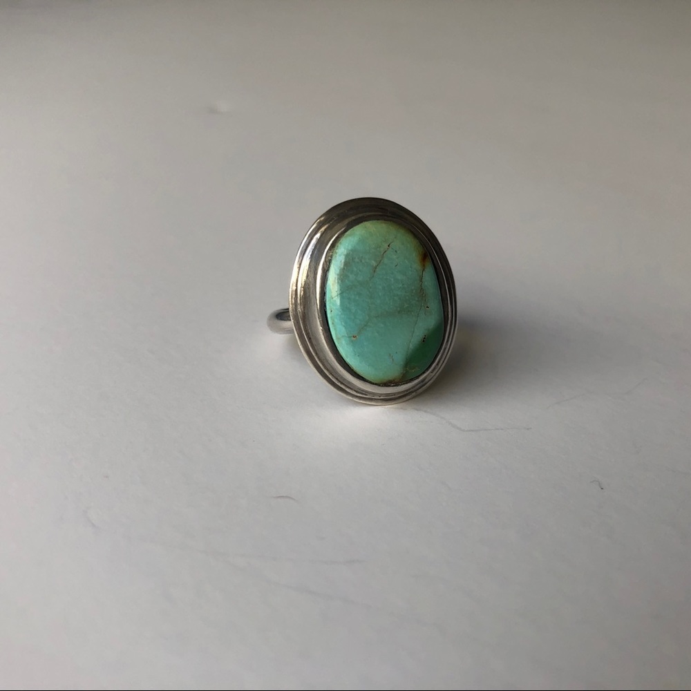 Genuine Turquoise and Sterling Silver Ring, Size 8.